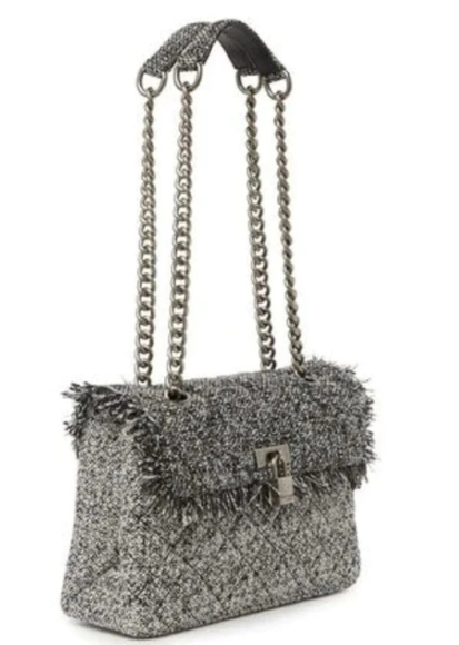 Kurt Geiger Brixton Lock Dual Strap Gray Glitter Tweed Shoulder Bag authentic - Picture 3 of 11